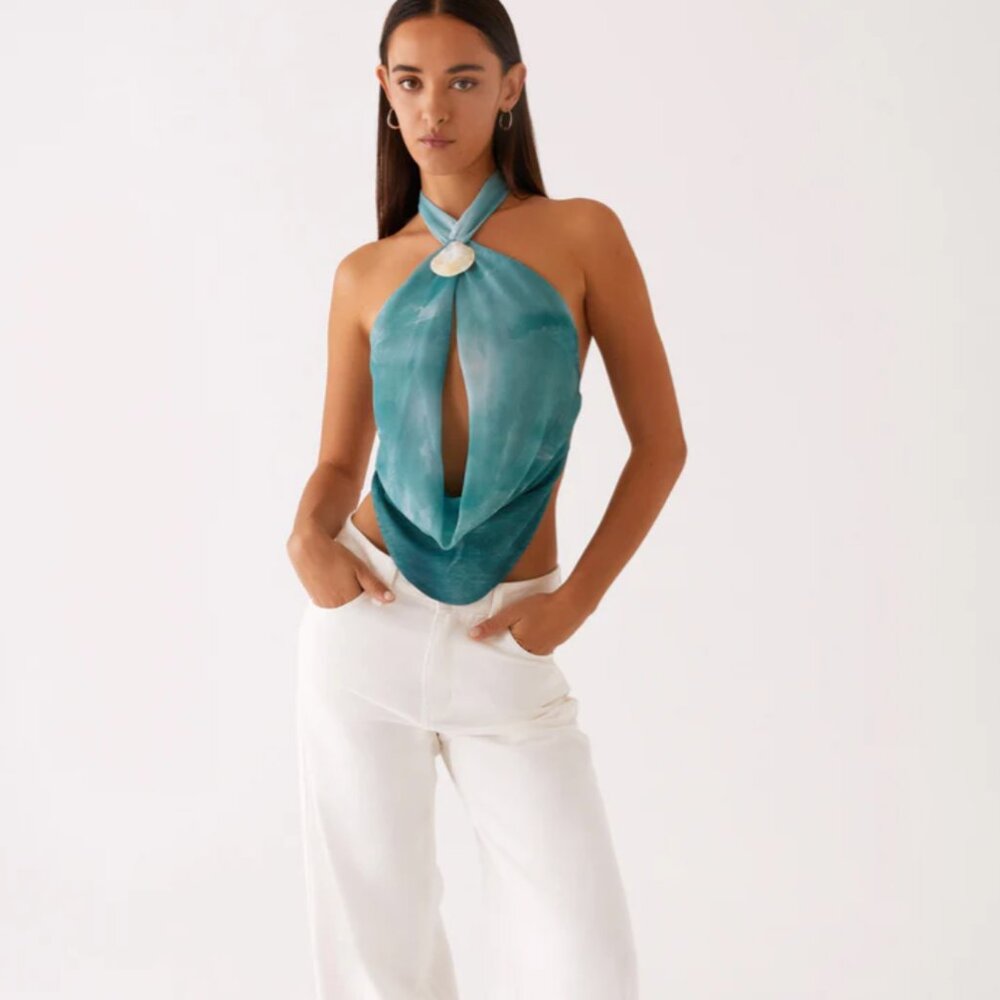 Peppermayo Exclusive - Zola Cowl Neck Shell Top - Green Tie Dye